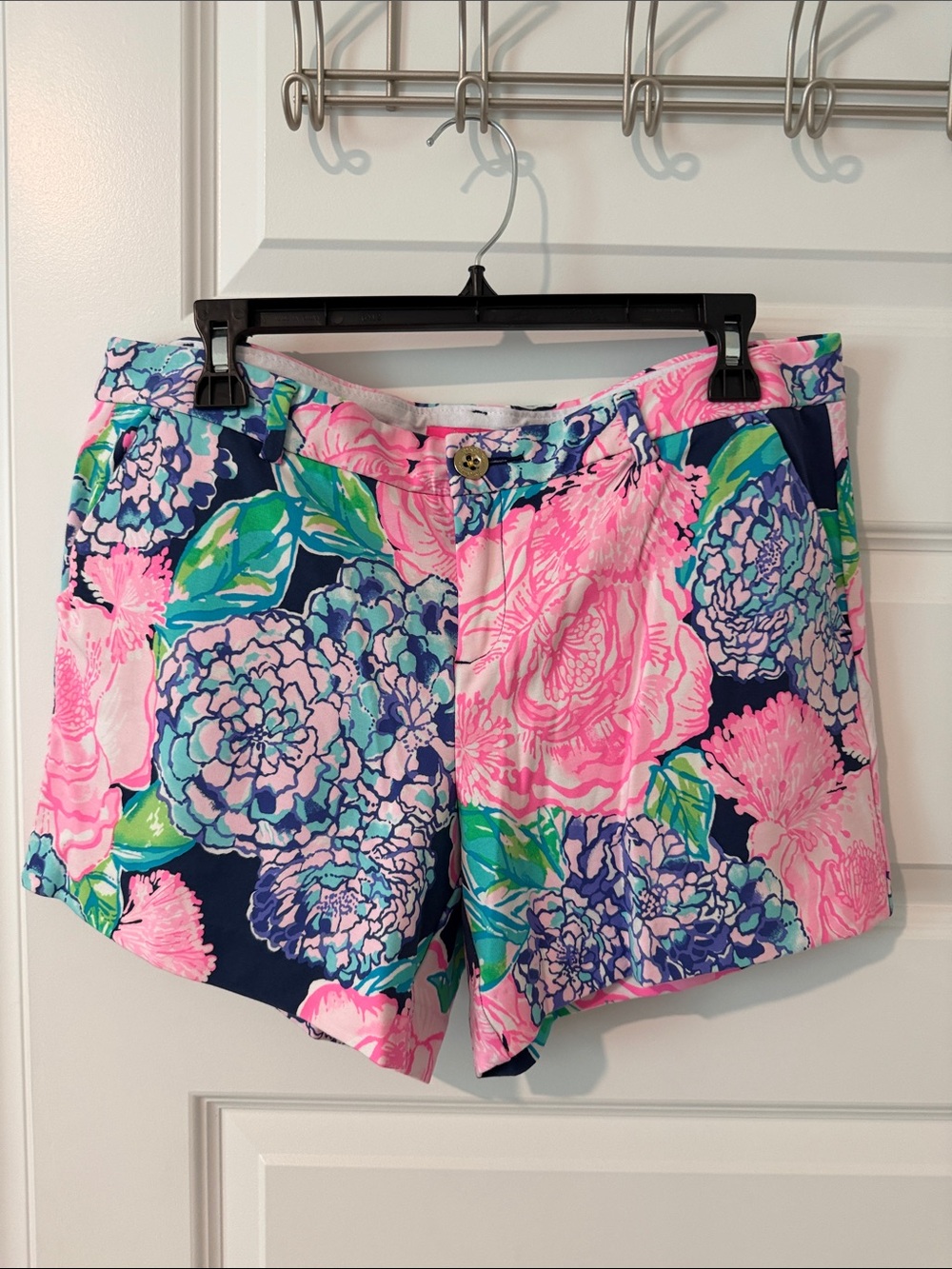 Lilly Pulitzer Callahan Knit Shorts "High Tide Navy Hey Hey Bouquet” NWOT SZ12